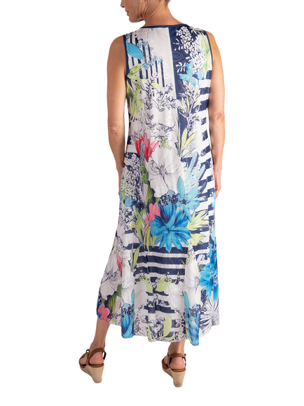 chesca Floral Garland Sleeveless Dress, Navy/Multi - view 2, Navy/Multi