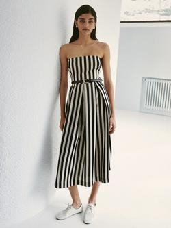 Mango Fit and Flare Striped Midi Dress, Black, Black