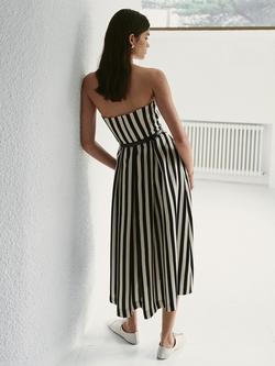 Mango Fit and Flare Striped Midi Dress, Black - view 2, Black