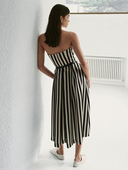 Mango Fit and Flare Striped Midi Dress, Black - view 2, Black