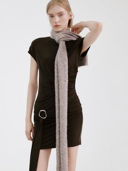 Mango Metallic Detail Drape Mini Dress, Brown, Brown