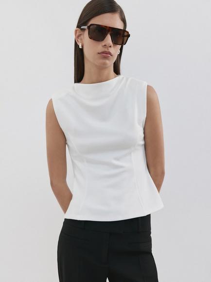 Mango Peplum Fit Sleeveless Top, Off White, Off White