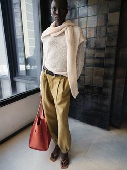 Mango Lightweight Tapered High Rise Trousers, Khaki