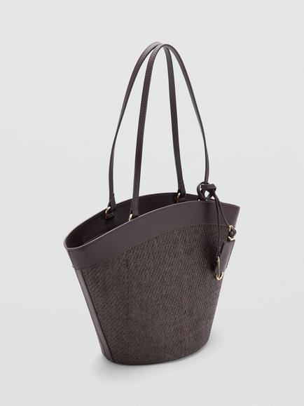Mango Natural Fibre Bucket Tote Bag, Chocolate - view 2, Chocolate