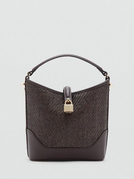 Mango Raffia Bucket Bag, Chocolate, Chocolate