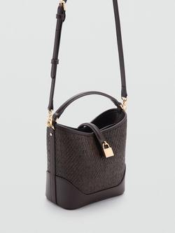 Mango Raffia Bucket Bag, Chocolate - view 2, Chocolate