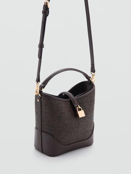 Mango Raffia Bucket Bag, Chocolate - view 2, Chocolate