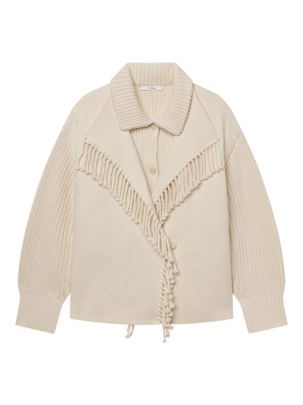 FRAME The Crop Fringe Wool Jacket, Cream, White