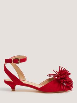 Monsoon Poppy Pom Pom Kitten Heel Sandals, Red, Red