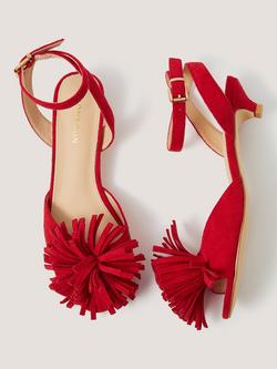 Monsoon Poppy Pom Pom Kitten Heel Sandals, Red - view 2, Red