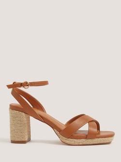 Monsoon Dafne Raffia Block Heel Sandals, Tan, Tan