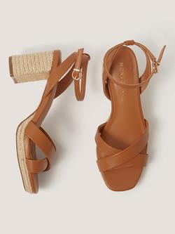 Monsoon Dafne Raffia Block Heel Sandals, Tan - view 2, Tan