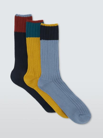 John Lewis Cotton Rich Colour Block Socks, Pack of 3, Multi, Multi
