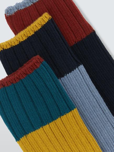 John Lewis Cotton Rich Colour Block Socks, Pack of 3, Multi - view 2, Multi