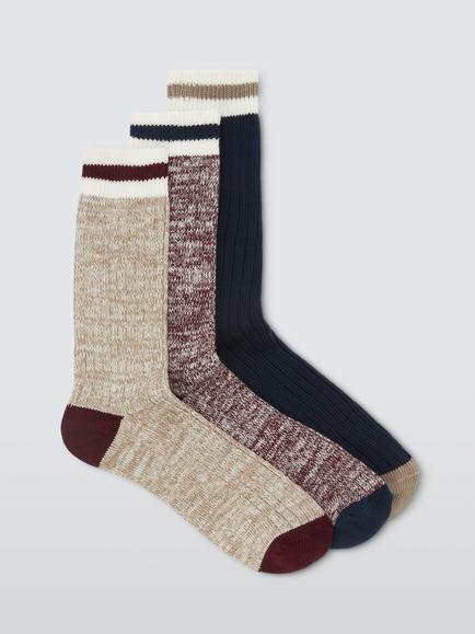John Lewis Cotton Rich Twist Boot Socks, Pack of 3, Multi, Multi