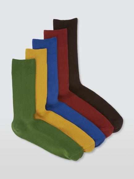 John Lewis Cotton Rich Ribbed Socks, Pack of 5, Multi, Multi