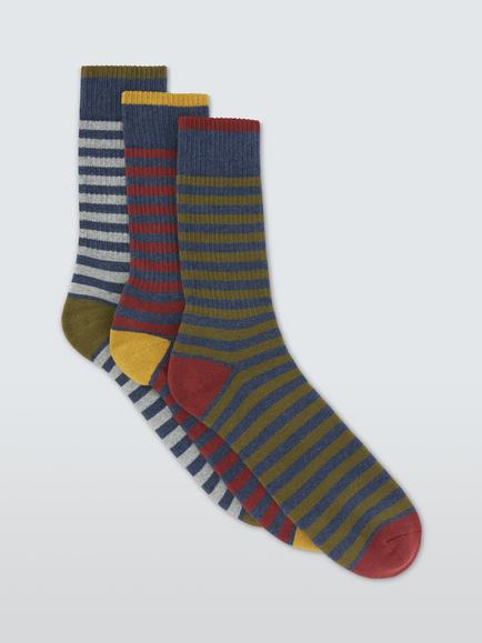 John Lewis Cotton Rich Breton Stripe Socks, Pack of 3, Navy, Navy