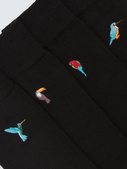 John Lewis Cotton Rich Embroidered Bird Socks, Pack of 5, Black - view 2, Black