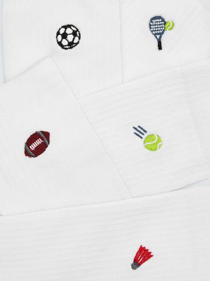 John Lewis Cotton Rich Embroidered Sports Socks, Pack of 5, White - view 2, White