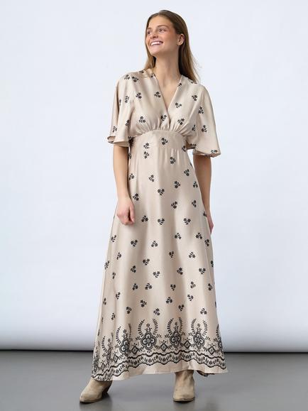 Sisters Point Gisela V-Neck Embroidered Maxi Dress, Champagne/Black, Champagne/Black