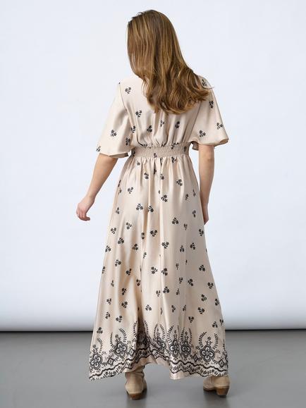 Sisters Point Gisela V-Neck Embroidered Maxi Dress, Champagne/Black - view 2, Champagne/Black