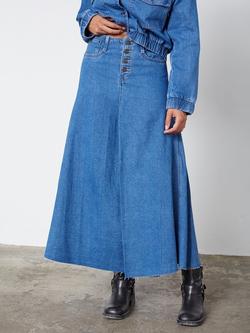 Sisters Point Osla Denim Maxi Skirt, Mid Blue, Mid Blue