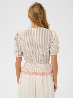Saint Tropez Revelina V-Neck Striped Pintuck Cotton Wrap Blouse, Turtledove - view 2, Turtledove