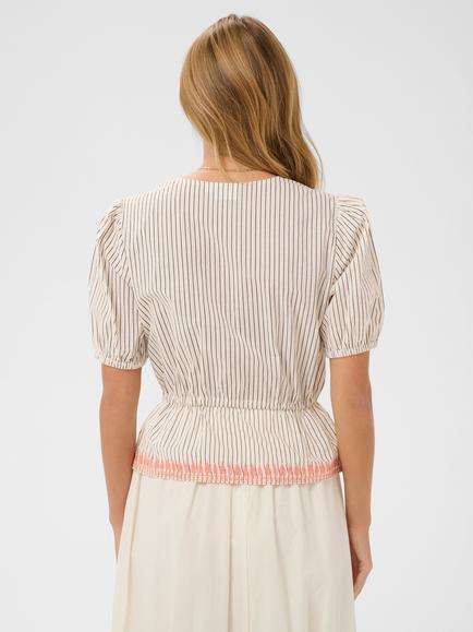 Saint Tropez Revelina V-Neck Striped Pintuck Cotton Wrap Blouse, Turtledove - view 2, Turtledove