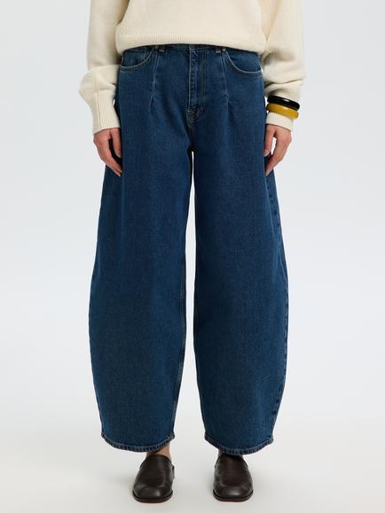Selected High Waist Barrel Leg Jeans, Medium Blue, Medium Blue