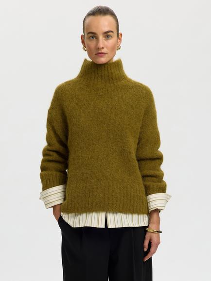 Selected Gabriella Long Sleeve High Neck Jumper, Green