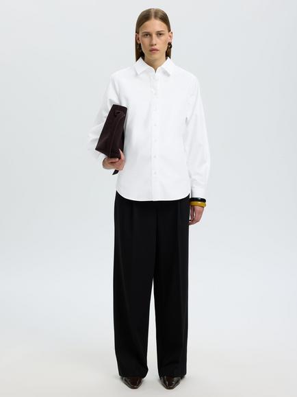 Selected Ester Relaxed Fit Long Sleeve Shirt, White, White