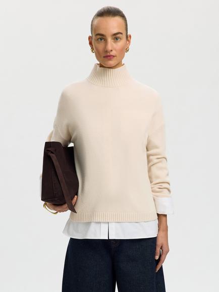 Selected Cille O-Neckline Loose Fit Knit Pullover, Cream, Cream