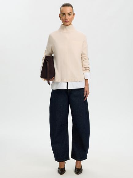 Selected Cille O-Neckline Loose Fit Knit Pullover, Cream - view 2, Cream