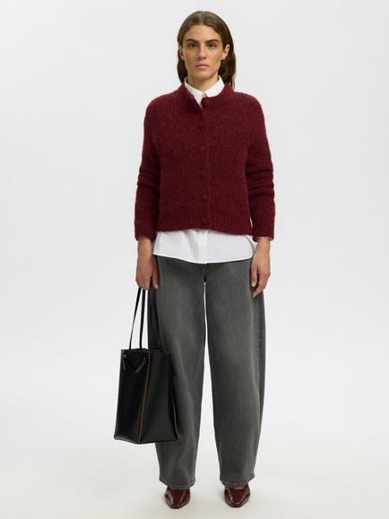 Selected Gabriella Ribbed Cardigan, Burgundy - view 2, Burgundy
