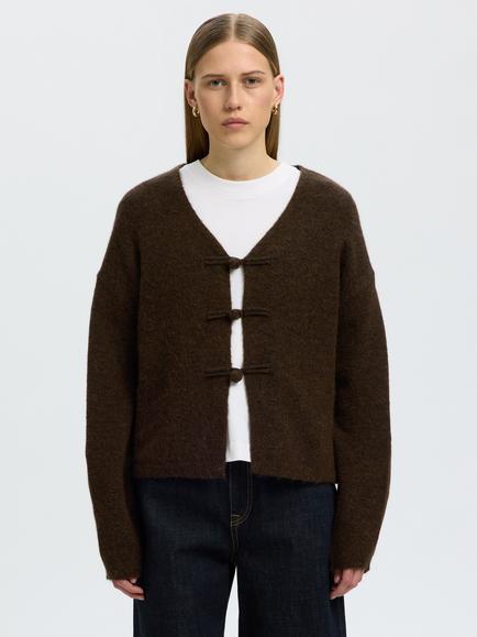 Selected Lulu Duffle Cardigan, Dark Brown, Dark Brown