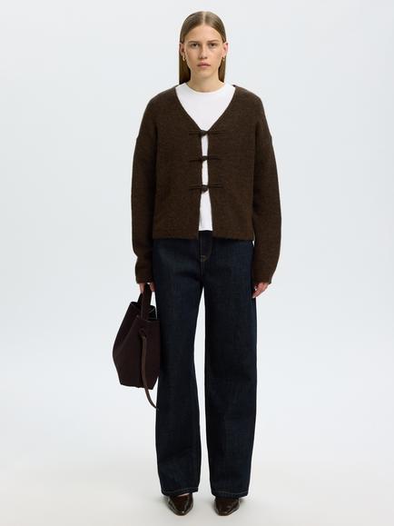 Selected Lulu Duffle Cardigan, Dark Brown - view 2, Dark Brown