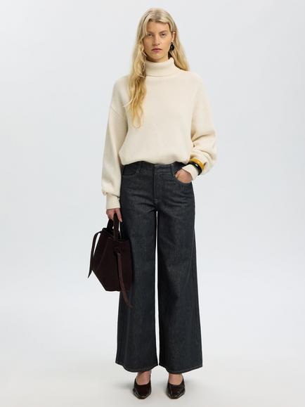 Selected Baria-Bora Mid Rise Wide Leg Jeans, Dark Grey, Dark Grey