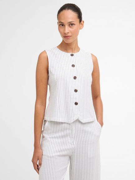 Barbour Sloane Stripe Waistcoat Top, White/Navy, White/Navy