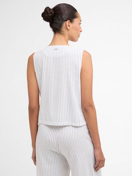 Barbour Sloane Stripe Waistcoat Top, White/Navy - view 2, White/Navy