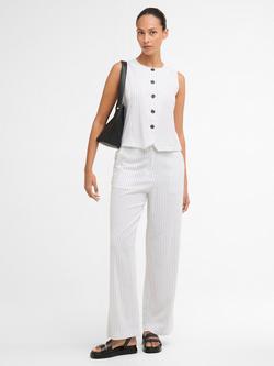 Barbour Sloane Stripe Straight Leg Trousers, White/Navy, White/Navy