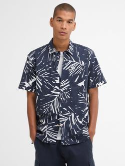 Barbour Edenwood Cotton Blend Regular Fit Leaf Print Shirt, Navy, Navy