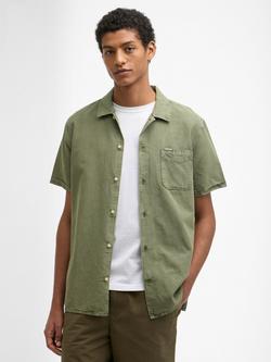 Barbour Landkey Overdyed Cotton Blend Summer Fit Shirt, Olive, Olive