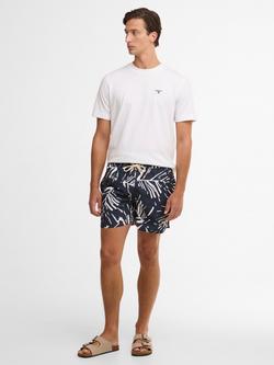 Barbour Edenwood Leaf Print Swim Shorts, Navy/White, Navy/White