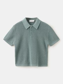 Mango Kids' Knitted Short Sleeve Polo Top, Moss, Moss