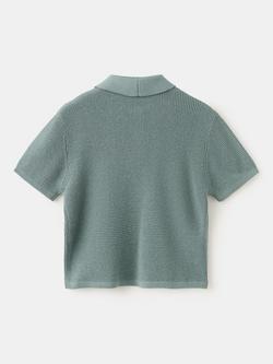 Mango Kids' Knitted Short Sleeve Polo Top, Moss - view 2, Moss