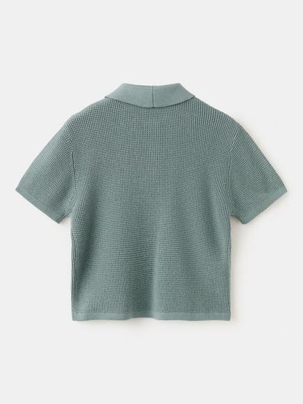 Mango Kids' Knitted Short Sleeve Polo Top, Moss - view 2, Moss