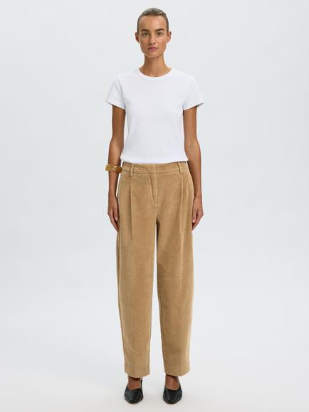 Selected Mille High Rise Barrel Leg Corduroy Trousers, Light Brown, Light Brown