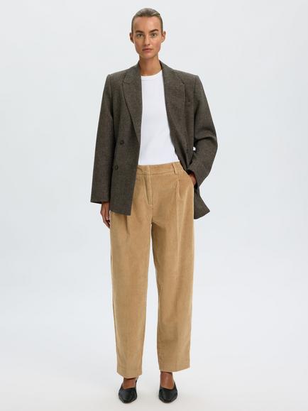 Selected Mille High Rise Barrel Leg Corduroy Trousers, Light Brown - view 2, Light Brown