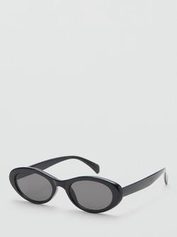 Mango Oval Frame Sunglasses, Black, Black