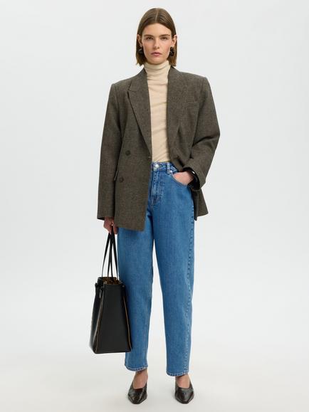 Selected High Rise Barrel Leg Jeans, Blue, Blue